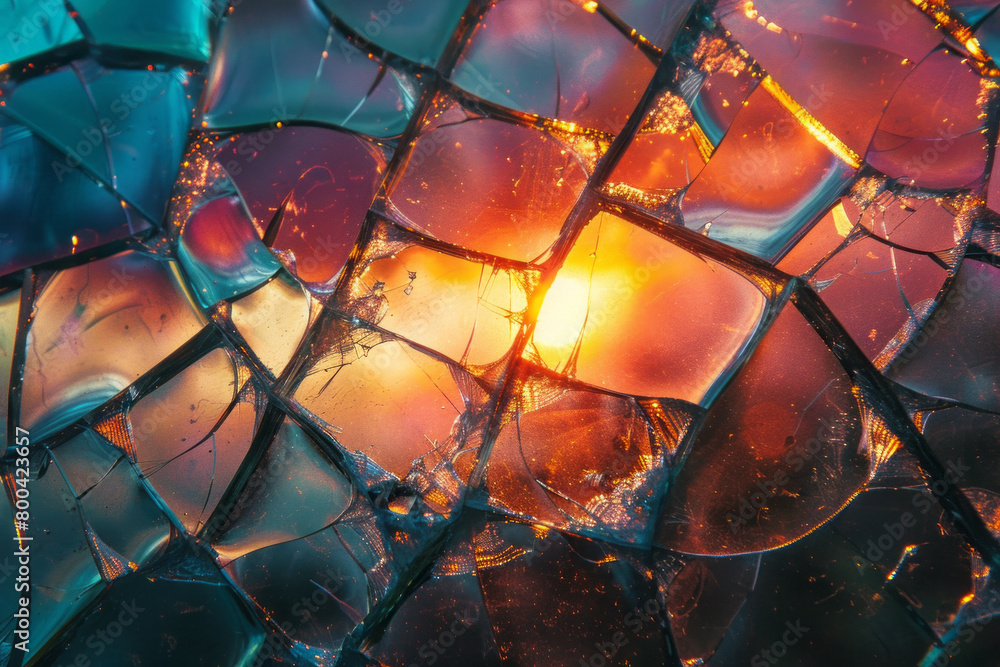 Aufkleber a depiction of a shattered mirror, with the cracks emanating light in a spectrum of colors, illustra