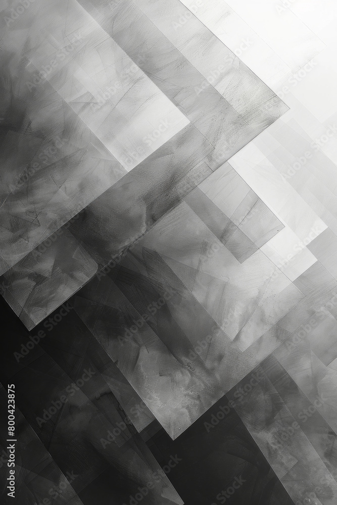 Aufkleber An artwork with a series of overlapping, translucent squares in shades of gray, creating depth and interest in minimalism,