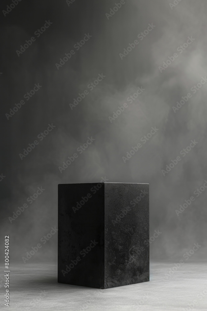 Poster A minimalistic rendering of a cube, with an outline in black against a gray background, exploring geometric solidity,