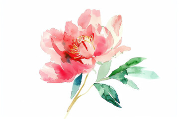 Minimalistic watercolor of a Peony on a white background, cute and comical.