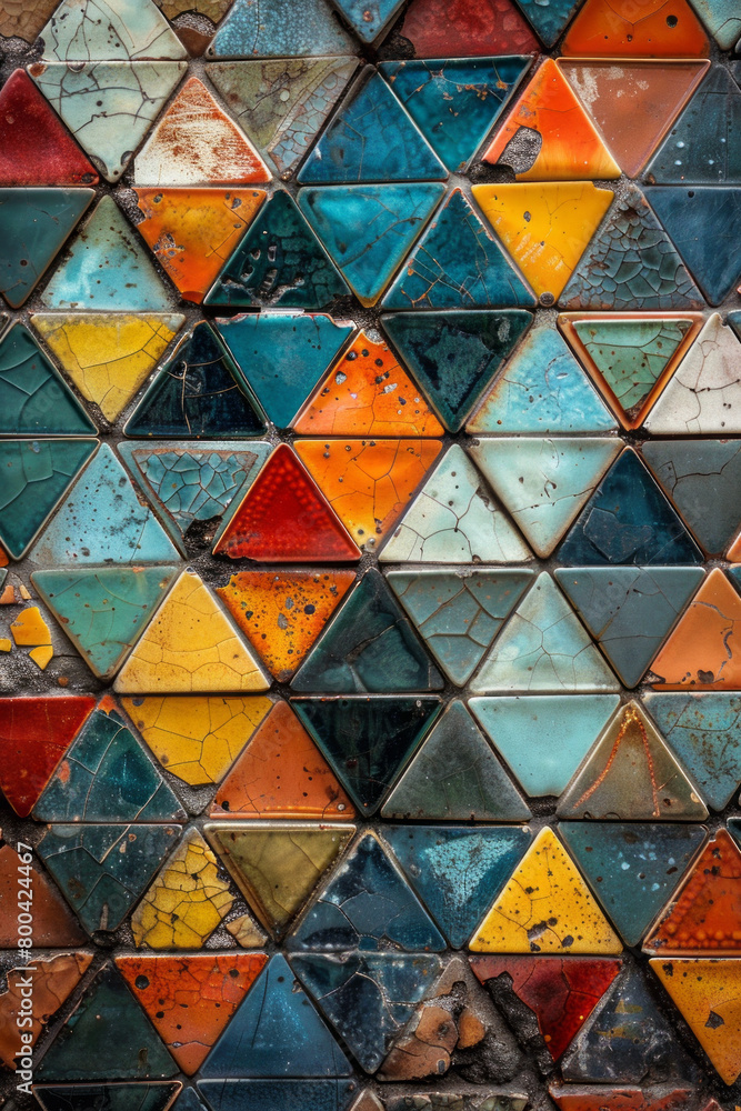Aufkleber an arrangement of small, colorful triangles forming a larger triangular mosaic, illustrating the con