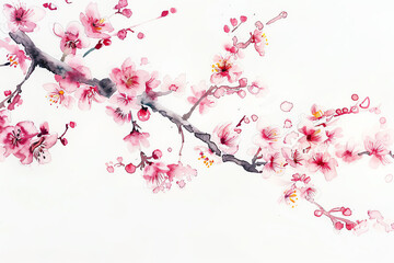 Minimalistic watercolor of a Cherry Blossom on a white background, cute and comical.