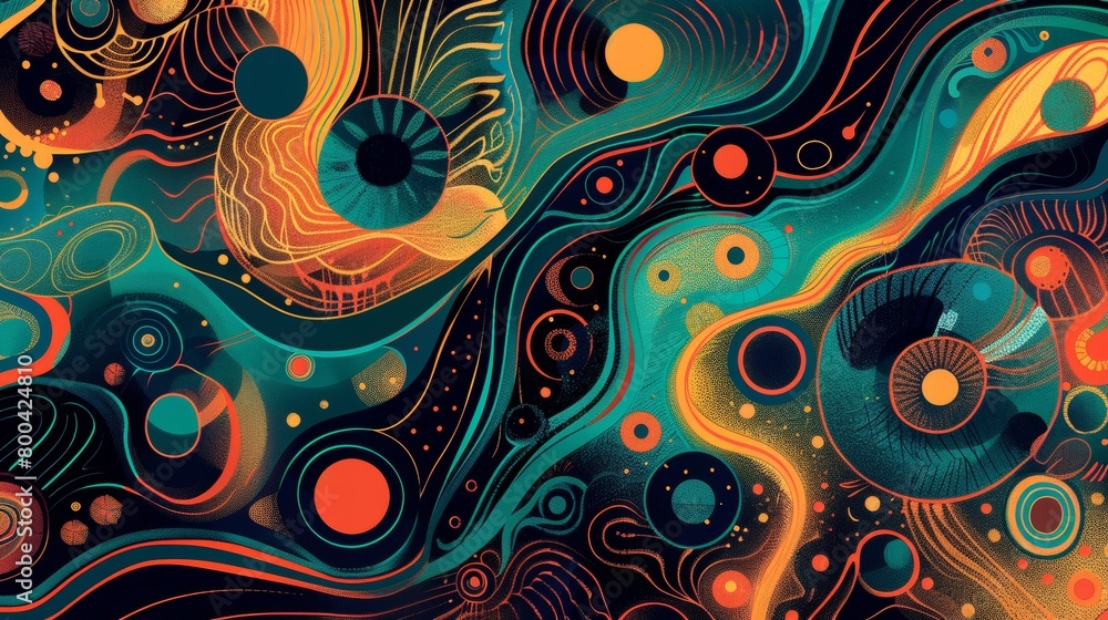 Poster an energetic abstract pattern inspired by the rhythm and movement of music.