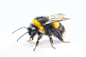Minimalistic watercolor of a Bee on a white background, cute and comical.