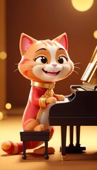 Cartoon cat playing an instrument