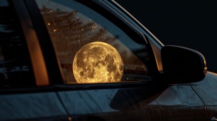 The reflection of the Eid moon in a car's rearview mirror.