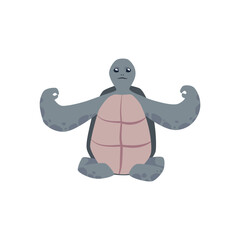 Cute sea turtle meditating vector icon, cartoon tortoise character in lotus position, wild reptile animal exotic pet