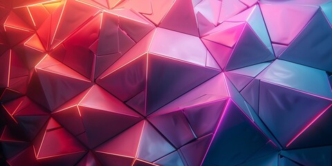 Obraz premium Neon Modern Surface with Tetrahedrons. Illuminated,