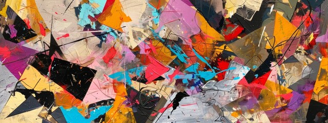 Naklejka premium A chaotic abstract composition of overlapping shapes and textures.