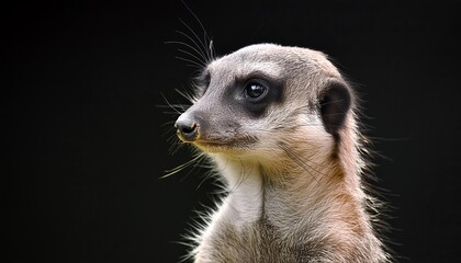  meerkat close up head on black backgroun