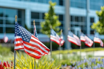 A group of small American flags,