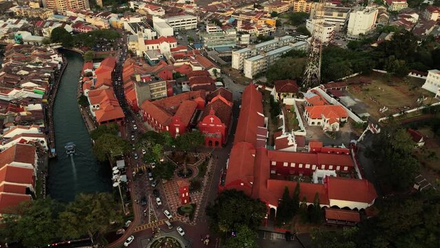Drone shot of Dutch Square in Malacca, Malaysia.