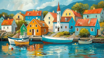 A charming seaside village with colorful fishing boats bobbing in the harbor.