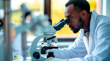 Científico mirando por un microscopio