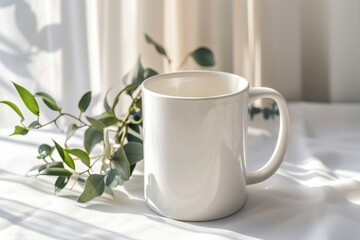 White Blank Mug Mockup in Photographic Scene created with Generative AI