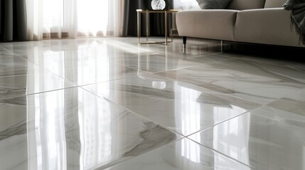 Floor tiles, grout lines and edges of each tile are carefully smoothed and aligned
