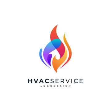 abstract, colorful and shiny water and fire for HVAC logo design