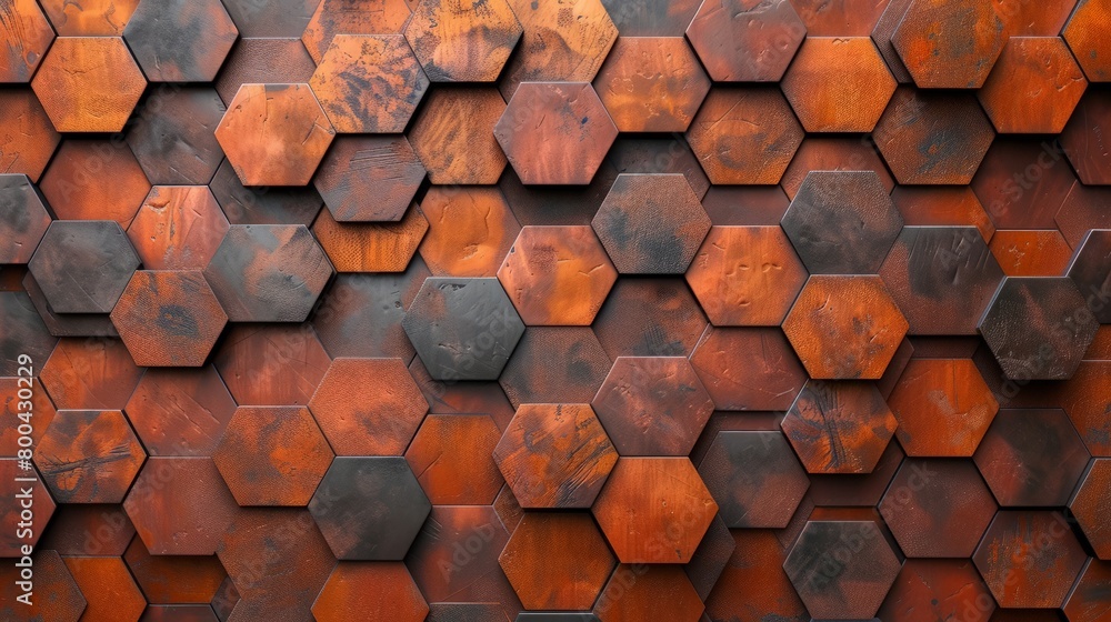 Poster high-resolution 3d clay mosaic of hexagons, creating a vivid, futuristic texture