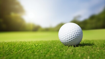 Highresolution image of a golf ball on green grass, positioned strategically beside a golf course hole, ideal for sports and recreation themes