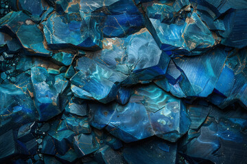 An artistic rendering of azurite, with deep blue and green colors and its grainy texture,