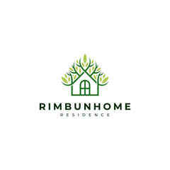 house and tree in line art logo style for eco-friendly house logo