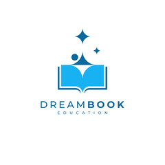 Obraz premium books and stars with little kids for digital, knowledge and educational book logos