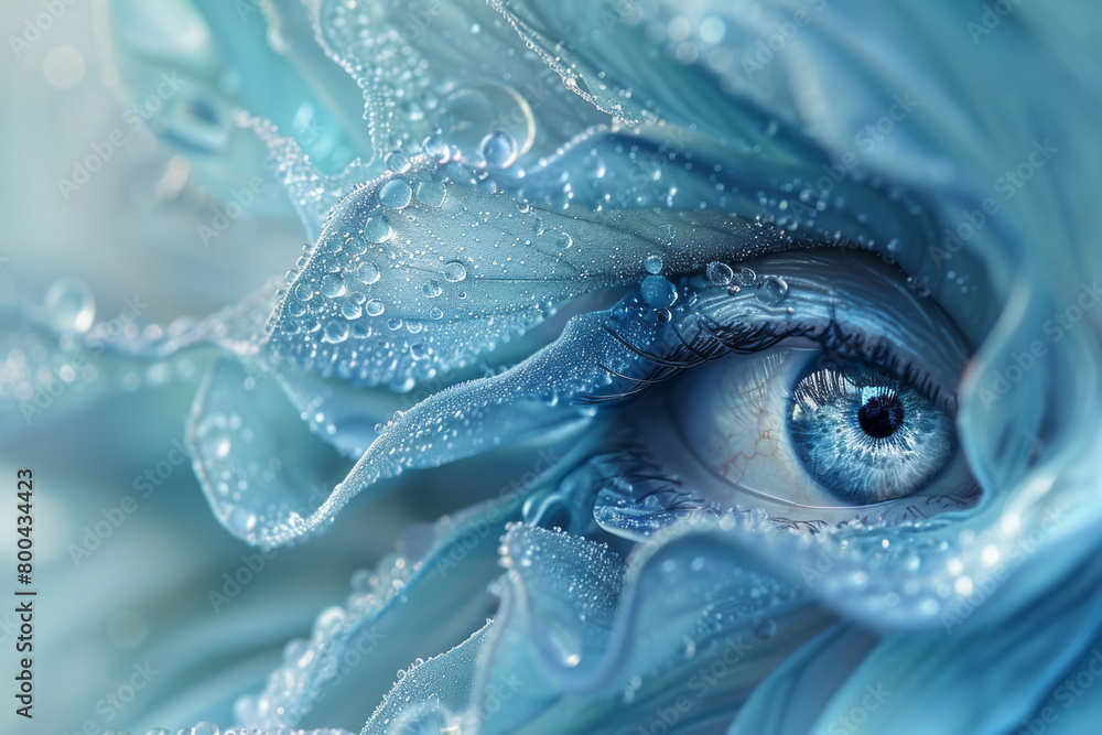 Poster an artistic rendering of frost that includes elements of thaw, with droplets and melting patterns be