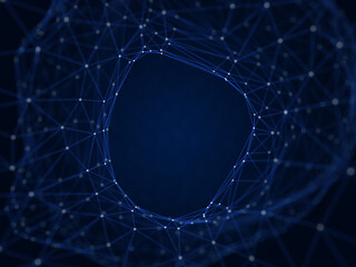 Abstract futuristic low poly technology background, geometry triangles with connected dots and lines. Virtual 3D illustration of network structure.