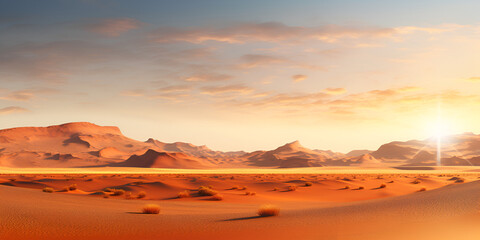 Fototapeta na wymiar A beautiful expanse of light brown desert mountain with a shiny and sunny background 