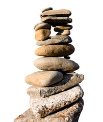 Stack of zen stones tower isolated, Balancing of pebble sea rocks stacked on top of each other.Element object for Zen like or Yoga,Spa stones concepts