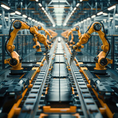 A factory with robots on the assembly line