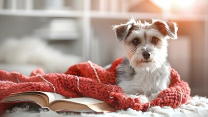 Enjoy reading at home with your furry friend for a cozy relaxation. Concept Reading, Home, Furry Friend, Cozy, Relaxation
