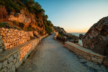 Walking path on the seafront Rhodes island, Rhodes city, Greece	