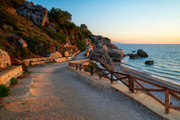 Walking path on the seafront Rhodes island, Rhodes city, Greece	