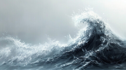 A monumental and awe-inspiring wave, towering with strength against a pure white canvas.