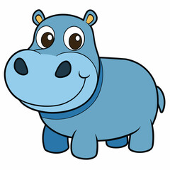 Blue cartoon hippo vector illustration for kids