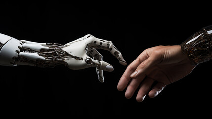 generated illustration Digital robot handshake human hand.