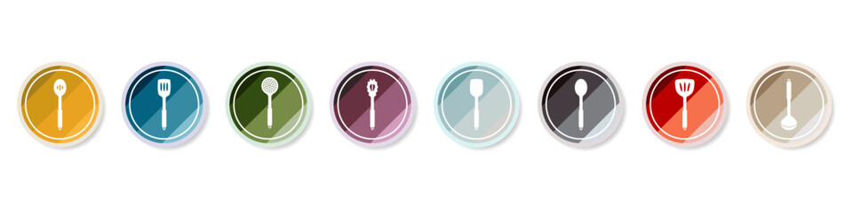 Kitchen icons set. Kitchen utensils icon set. Tools for cooking. Logo of a spoon, fork and spoon for cooking.  Utensils for cooking. Vector illustration.