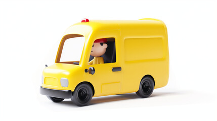 Fototapeta na wymiar 3D Yellow package delivery parcel van isolated in white background