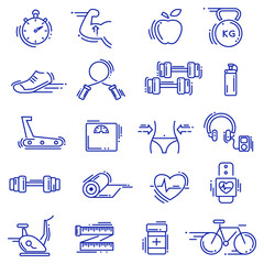 Fitness and sport icons set. Healthy lifestyle symbols. Line style. Collection Outline symbol fitness, gym and health care
