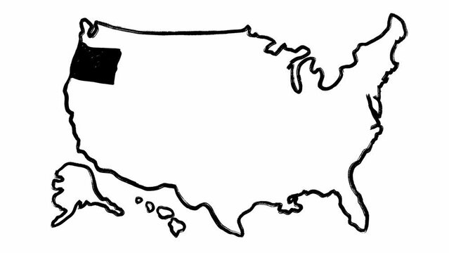 Creative package featuring the outline of the state of Oregon on a map of the USA. Animation is hand drawn in a stop motion scribble style. Template perfect for project related to geography or travel.