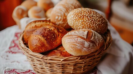 fresh and crispy bread inside a basket on a kitchen table