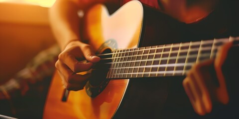Fototapeta premium person playing a guitar with a blurry background