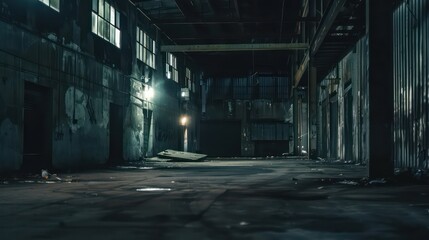 Obraz premium warehouse interior set at night with a dark grungy atmosphere