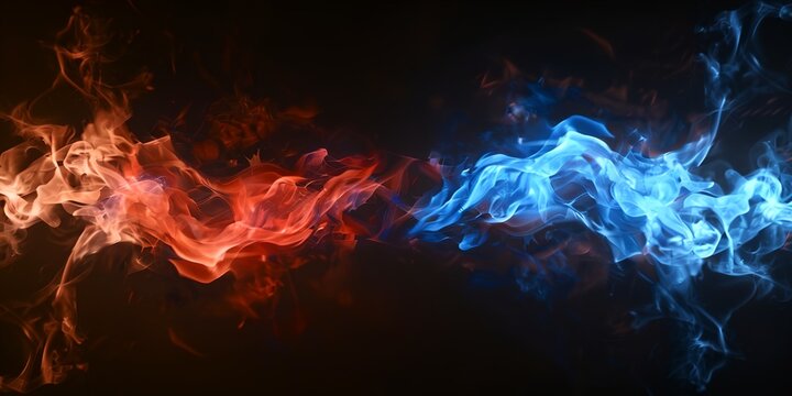 Blue red smoke on dark background