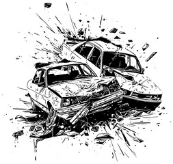 Illustration of two cars smashing into each other 