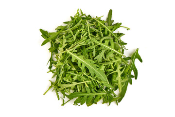 Fresh vegetarian arugula salad, isolated on wite background. High resolution image