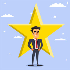 White male character star employee award, success or leadership concept, Employee of the month, rated employee