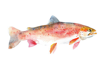 Minimalistic watercolor of a Steelhead on a white background, cute and comical.