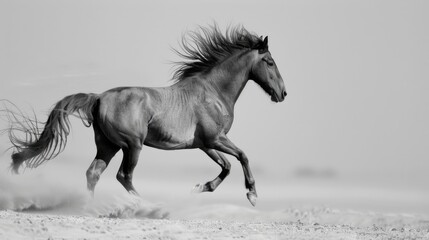 Andalusian horse running in the sand